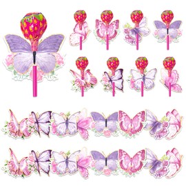Butterfly Lollipop Holder Paper Tags Candy Wrappers Card Decorations Craft Label Wedding Home DIY Mother's Day Spring Party Supplies 16 Pcs