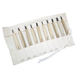 Yoshiharu Cutlery W-10 Premium Steel Separated Yoshiharu Sanyo Chisel in Cloth Case, Set of 10