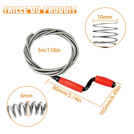HUAREW Pipe Cleaning Spiral, Pipe Cleaning Shaft, Flexible Spiral with Claw, Extra Thin Drain Spiral, Pipe Cleaning Spiral, for Pipe Cleaning (3 m x 1 cm)