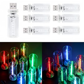 7 Pack Mini USB LED Atmosphere Lamp, Touch Control Dimmable, 7 Color Dynamic RGB Lighting, 10 Modes Light for Car, Bedroom, Camping, Party Decor, Portable Night Light, 0.001kWh/h (6x2cm/each, Clear)
