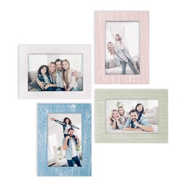 eletecpro 4x6 Picture Frame Set of 4 Wooden Designs Wall Decor Table Top & Wall Mount Photo Frame Vertical & Horizontal Rustic Home Décor Picture Frames