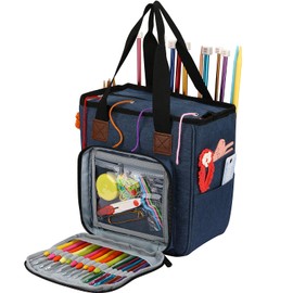 Looen Yarn Knitting Storage Tote-Large Capacity Crochet Organizer Portable Travel Bag With Shoulder Strap Crochet Hooks Case for Unfinished Bulk Project