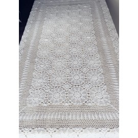 "Handmade" Vintage Handmade 100% Cotton Crochet Lace Tablecloth White/Ecru OB 6-10 Seats - #9830, 65"X102" Oblong White
