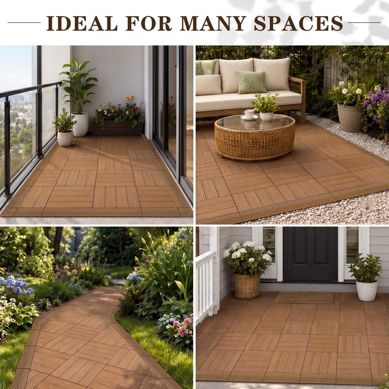Ripeng Teak 12 Pack Wood Deck Tile Edge Trim Set