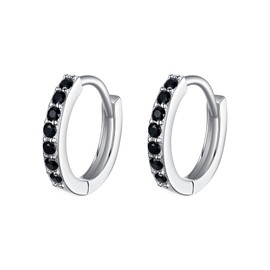 Cosol Silver Hypoallergenic 925 Sterling Cubic Zirconia Simple Small Hoop Earrings for Women, Huggie Stud Sleeper Hoops Cartilage Black