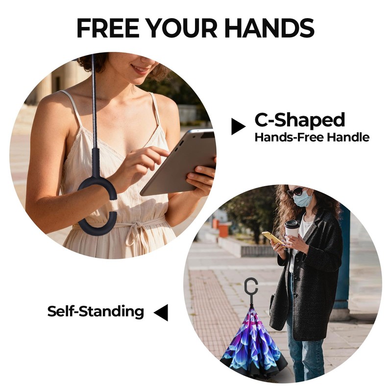 LLanxiry Inverted Umbrella, Windproof Reverse Umbrella with C‑Shaped Handle, Self-Standing,