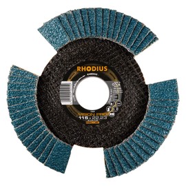 RHODIUS Vision Pro, 10 pieces, diameter 115 mm, K60 flap discs, transparent, made in Germany, metal stainless steel INOX, for angle grinder, grinding wheel, flap grinding disc