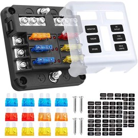 MOJINL 6-Way Fuse Holder Blade Fuse 12 V Blade Fuse Holder Car Fuse Box Waterproof Fuse Box with LED Display, Protective Cover, 12 Blade Fuses for Car, Truck, Van etc.