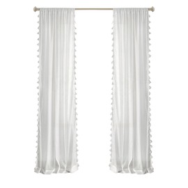 Elrene Home Fashions Bianca Semi-Sheer Rod Pocket Window Curtain Panel with Tassels, 52" x 84" (1, White