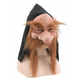Gnome Dwarf Rubber Panto Mask with Light Brown Beard & Black Hood