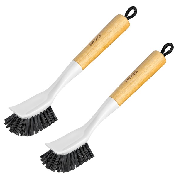 MR.SIGA Dish Brush with Handle, Dish Scrub Brush, Bamboo Dish