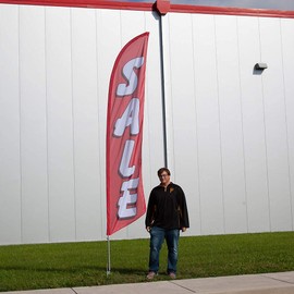 Vispronet Premium Sale Feather Flag Kit – 13ft Red & White Flag with Sectional Aviation-Grade Fiberglass Poles, Ground Stake, Cross Base & Weight Bag, Pole Sleeve Bag – Sale Flag for Businesses