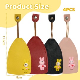 Mezrkuwr Pack of 4 Leather Key Chains, Retractable Key Bag in Rabbit Design, Anti-Collision and Anti-Friction Durable, Can Hold Car Keys