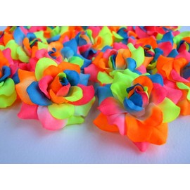 ICRAFY Artificial Flower, Silk Head Roses 50 Pcs Neon Color Faux Flowers Fake Flowers Perfect for DIY Wedding Backdrop Centerpieces Party Home Headband Arrangement Decorations (Size 1.75 in)