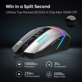 Bloody W60Max Wired RGB FPS Gaming Mouse, 10000 CPI, All Buttons Programmable, 2000Hz Report Rate, 250 IPS, 4M Onboard Memory (Gungrey)