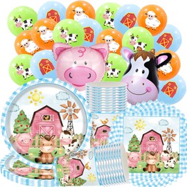 80 Pcs Farm Party Tableware Set, Children's Birthday Party Decorations, Animal Party Supplies, Farm Animal Plates, Paper Cups, Paper Towels, Balloons (20 Guests)