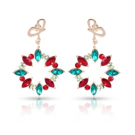 Christmas Wreath Stud Earrings, Xmas Holiday Dangle Stud, Gold Hypoallergenic Bow Earrings, Christmas Stocking Stuffers Gifts Xmas Festive Jewelry Present for Women Outfit Accessories