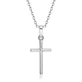 Men Women Stainless Steel Cross Necklace Simple Crucifix Jewelry (Silver, One size)