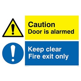 Viking Signs CV5408-A4L-1M "Caution Door Is Alarmed, Keep Clear Fire Exit Only" Sign, 1 mm Plastic Semi-Rigid, 300 mm H x 200 mm W