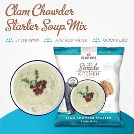 READYWISE - Simple Kitchen, Clam Chowder Starter Soup, 17 Servings, MRE, Gluten Free, & Vegetarian, Food, Soup Mix, for Events, Hiking, Emergency Food Supply, Camping Essentials, or Daily Use, 1 Pack