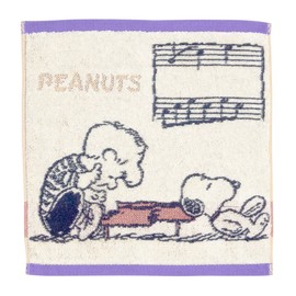 Nishikawa Snoopy Mini Towel, 9.8 x 9.8 inches (25 x 25 cm), Washable, 100% Cotton, Made in Japan, Made in Imabari, Beige, PN5612TW Music