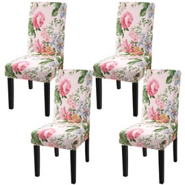 Fuloon Chair Covers for Dining Room 4 Pack, Printed Stretch Dining Slipcovers, Washable Kitchen Slip Covers for Parson Chair, Flowers Blossoms Printed, Set of 4