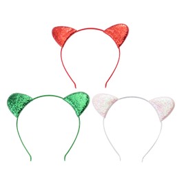 LUX ACCESSORIES Christmas Glittery Red White Green Cat Ears Girls Set (3pc) Headbands