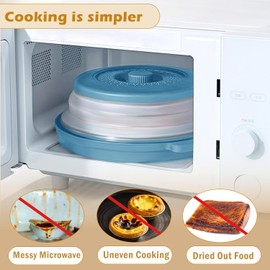 Microwave Splatter Cover, Microwave Cover for Food with Anti-scald Tray, Collapsible Microwave Plate Cover, 10.7 Inch Large Microwave Cover, Multi-functional Kitchen Covers - Blue