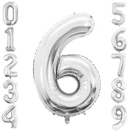 GOER 2 Pcs 42 Inch Silver Foil Balloons Number 6,Huge Number Balloons for 6th 66th Birthday Party Supplies Anniversary Decorations