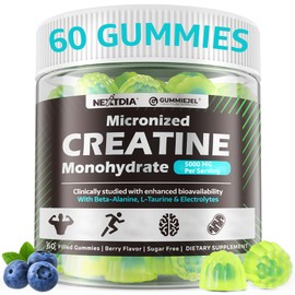 Creatine Monohydrate Filled Gummies for Men & Women - Micronized Creatine Monohydrate 5000mg | w/ L-Alanine, Taurine, Electrolytes | Pre Workout Gummies for Muscle Strength & Energy Boost, 60 Counts