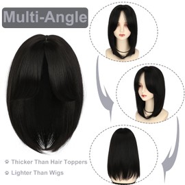 SHANGZI 14" Clip In Hair Toppers With Bangs - Synthetic Hair Extensions Black, Brown