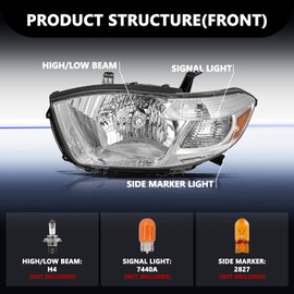 Aosky Halogen Type Headlight Assembly Set Replacement for 2008-2010 Toyota Highlander Chrome Headlamps Driver and Passenger Side
