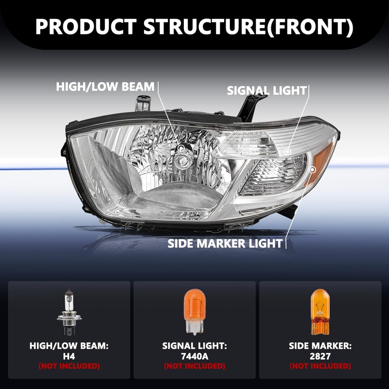 Aosky Halogen Type Headlight Assembly Set Replacement for 2008-2010 Toyota