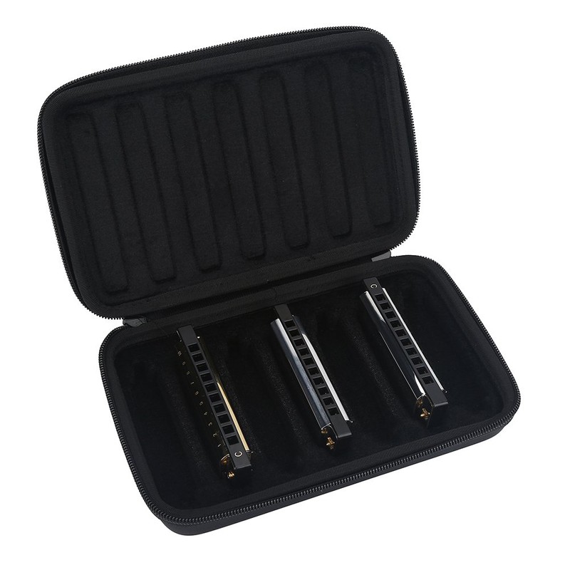 Harmonica Case, Portable PU Leather Harmonica Storage Bag with Zipper