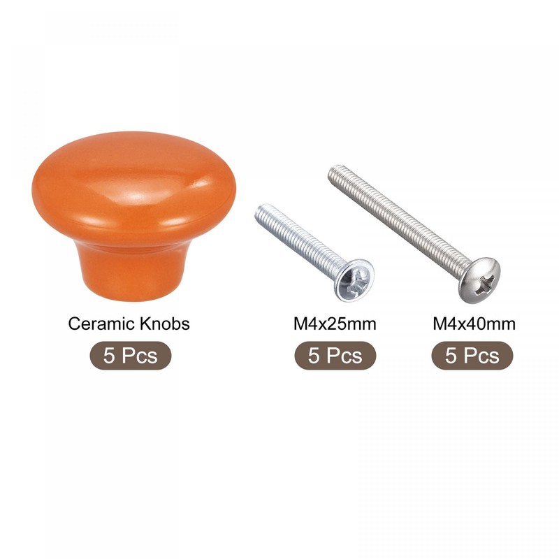 sourcing map 38x28mm Ceramic Drawer Knobs, 5pcs Mushroom Shape Door
