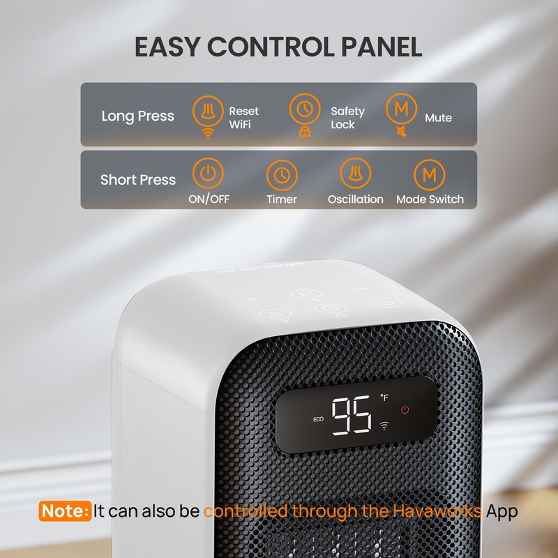 Space Heater for Bedroom, Smart Electric Heater with WiFi and
