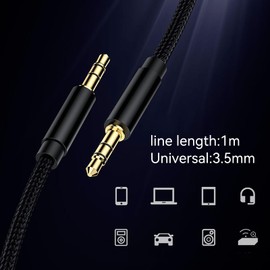 1M Jack to Jack Cable,Generic 3.5mm Black Braided Aux Lead,Nylon Braided,for Car,Smartphone,Home Stereo,Laptop