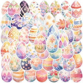 50PCS Easter Egg Stickers, Waterproof Stickers for Kids Teens Adults, Vinyl Egg Stickers Set for Water Bottle Laptop Scrapbook, Cute Easter Crafts Packs