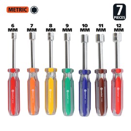 GreatNeck ND71 7-Piece Metric Nut Driver Set, Chrome Vanadium Steel Nut Drivers, Rust-Resistant Finish Nut Drivers Set, Acetate Nut Driver Handle, Color-Coded for Quick Identification