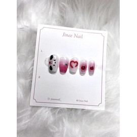 Heart Embossed Nail Tips - Egg Coffin / 하트 엠보 네일팁 - 에그코핀