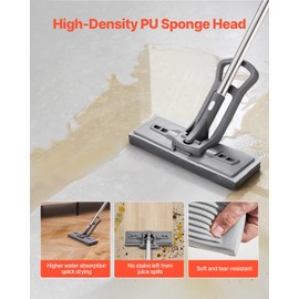 VEVOR Sponge Mop, High-Density PU Sponge Mop with 1 Pcs Sponge Mop Replacement, Easy to Squeeze Sponge Mop with Hook & Loop for Head Change, Fit for Various Floors’ Cleaning