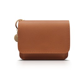 AfitLulu Women Wallets Short Credit Card Holder Wallet with Keyring Decoration for Key, Ladies Purse Solid Color Womens Purse Simple Small Wallet with ID Window and Zipper Coin Pocket (Brown)