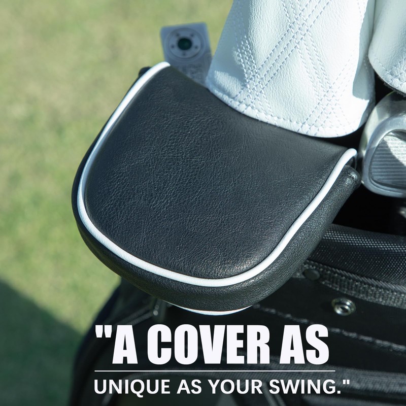 Golf Mallet Putter Cover Headcover, Black Magnetic Closure Premium Leather