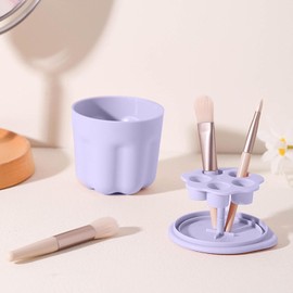 Taza Limpiadora de Brochas de Maquillaje Multifuncional con Tendedero y Tabla de Lavado para una Limpieza Eficiente y Viajes PP TPR Ecológico (PURPLE)
