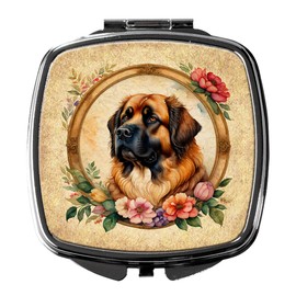 Caroline's Treasures Leonberger and Flowers Compact Mirror Decorative Travel Makeup Mirror for Women Girls Gifts Pocket Makeup Mirror Folding Handheld