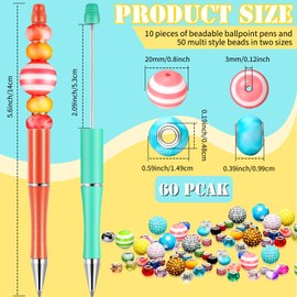 Yexiya 10 Pieces Beadable Pen Bead Pens with Assorted Colors Beads for Pens Multicolor Ballpoint Pen Colorful Spacer Bead with 4mm Hole Black Ink Beaded Pens for Kids Back to School DIY Supplies