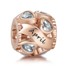 NINGAN Birthstone Charms for Bracelets Rose Gold Charm 925 Sterling Silver Openwork Beads Charms, Love Heart Charms for Bracelets and Necklaces, Cubic Zirconia, Cubic Zirconia