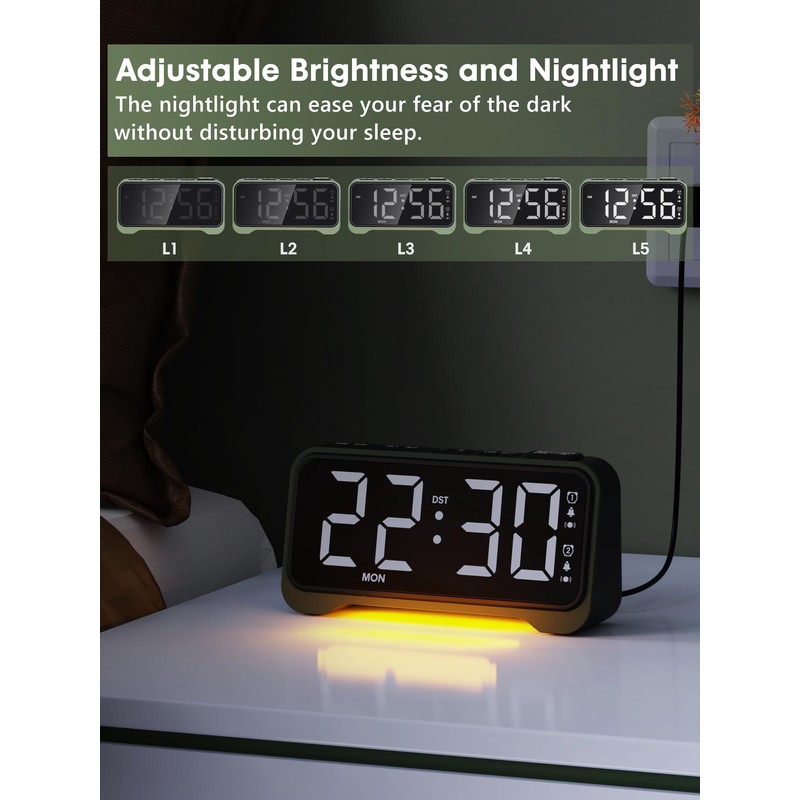 ROCAM Loud Alarm Clock for Heavy Sleepers with Bed Shaker,