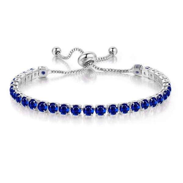 Paris Jewelry 18k White Gold 6 Cttw Created Blue Sapphire Round Adjustable Tennis Plated Bracelet