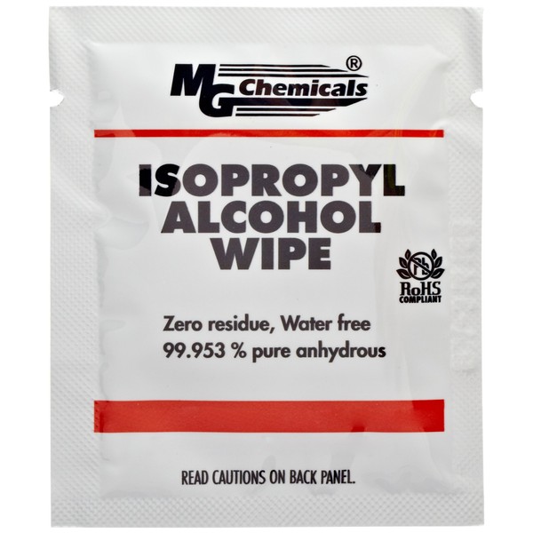 MG Chemicals - 824-WX50 99.9% Isopropyl Alcohol Handy Wipe, 6" Length x 5" Width (Bag of 50)